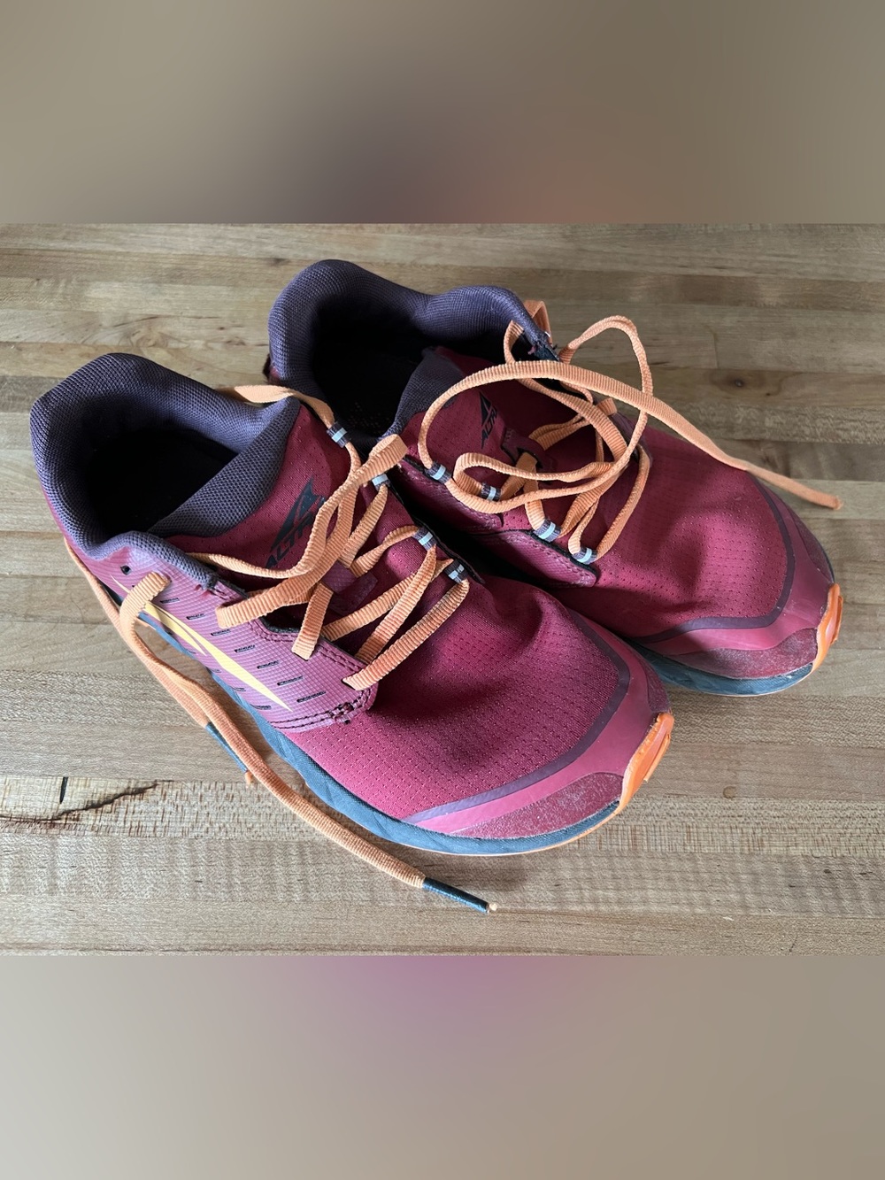 Altra Maroon with Orange Laces Trail Running Shoes